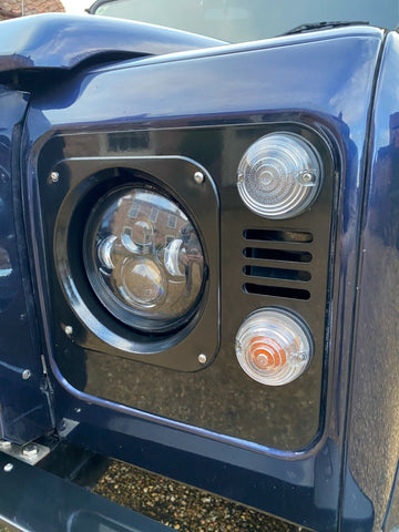 Gloss Black Front Head Light Surrounds Pair W/ Inserts fits Land Rover Defender