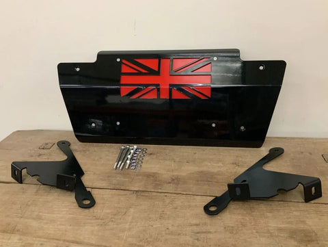 Gloss Black & Red Steering Sump Guard UNION JACK fits Land Rover Defender 90 110